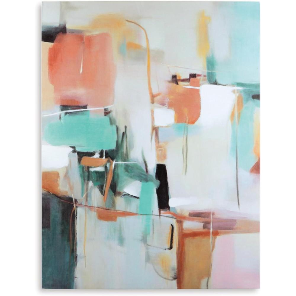 imageSignature Design by Ashley Langward Contemporary Rectangular Abstract Handpainted Wrapped Canvas Wall Art 36 x 48 Inches Green amp Beige