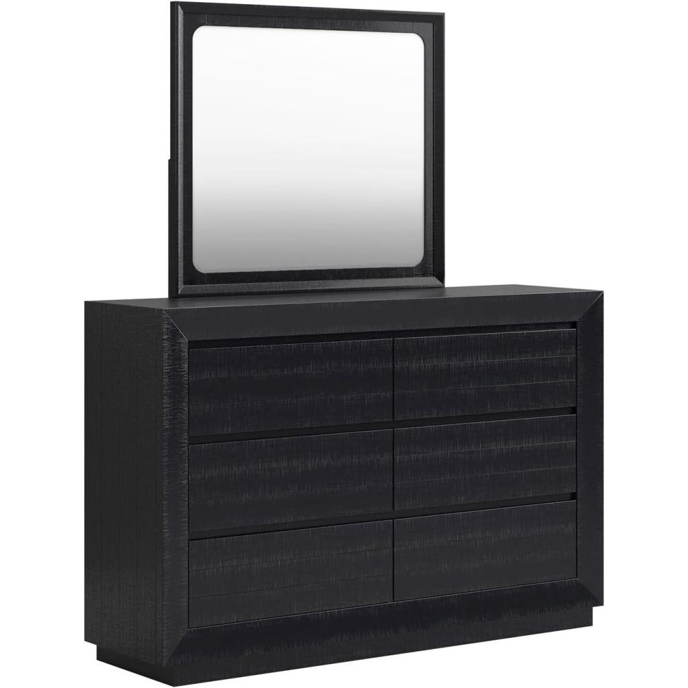 imageSignature Design by Ashley Londer Modern California King Panel Bed with Wide Rails Foundation or Box Spring Needed BlackDresser and Mirror