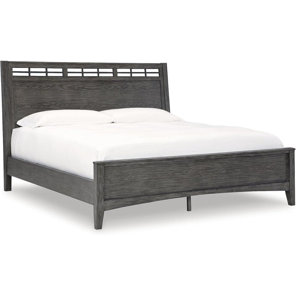 imageSignature Design by Ashley Montillan Contemporary King Panel Bed with LayBack Headboard Foundation or Box Spring Needed Dark BrownCalifornia King Panel Bed