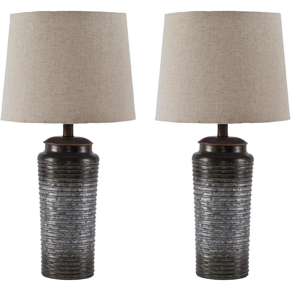 imageSignature Design by Ashley Norbert Casual 2475 Table Lamp with Galvanized Metal Base amp Ombre Effect 2 Count Dark GrayNorbert