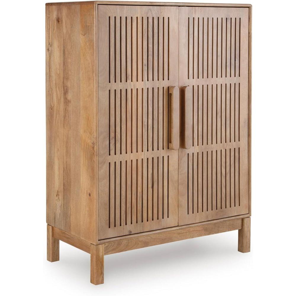 imageSignature Design by Ashley Pellamour Casual Bar Cabinet with AntiTipping and Adjustable Shelf Light Brown