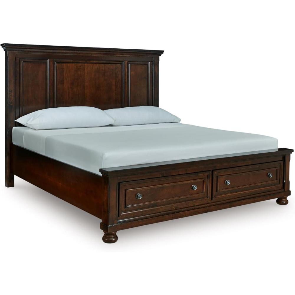 imageSignature Design by Ashley Porter Traditional 2Drawer California King Panel Platform Storage Bed with Bun Feet Foundation or Box Spring Not Needed Dark Brown