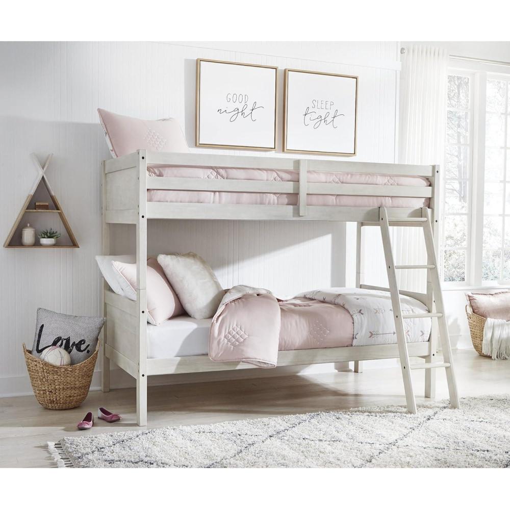 imageSignature Design by Ashley Robbinsdale Casual Twin Over Twin Bunk Bed with Ladder No Foundation or Box Spring Needed White