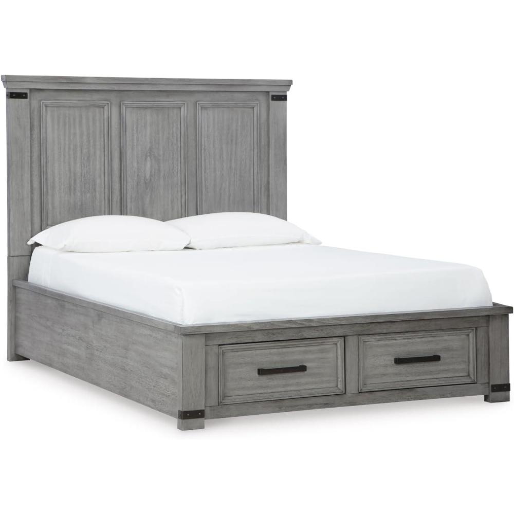 imageSignature Design by Ashley Russelyn Casual Queen Storage Platform Bed with 2 Drawers and Nailheads Foundation or Box Spring Not Needed Gray