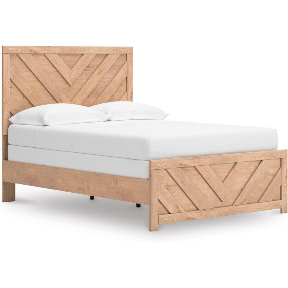 imageSignature Design by Ashley Sanginlane Farmhouse Full Panel Bed Foundation or Box Spring Needed Light BrownFull