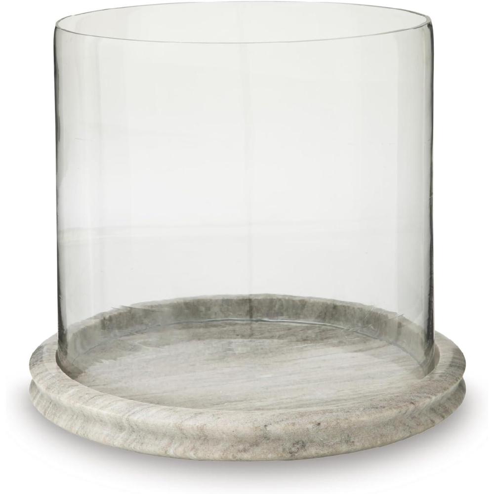 imageSignature Design by Ashley Saskia Casual Candle Holder with Marble Base Beige amp ClearBeige Clear
