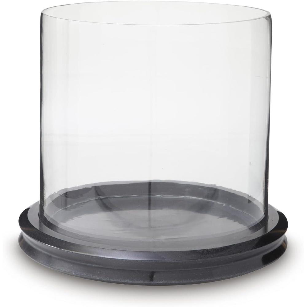 imageSignature Design by Ashley Saskia Casual Candle Holder with Marble Base Beige amp ClearBlack  Clear