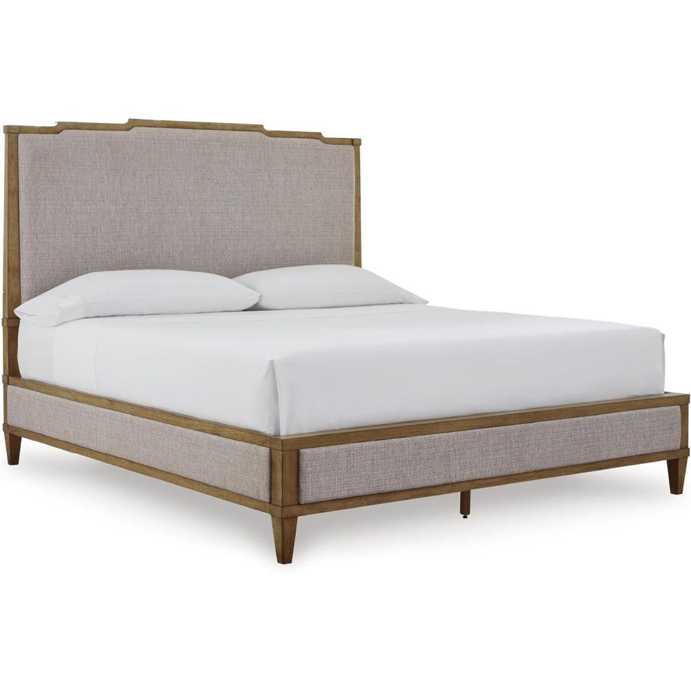 imageSignature Design by Ashley Sharlance Transitional Queen Upholstered Panel Bed Foundation or Box Spring Needed Gray amp Light BrownCalifornia King Upholstered Panel Bed