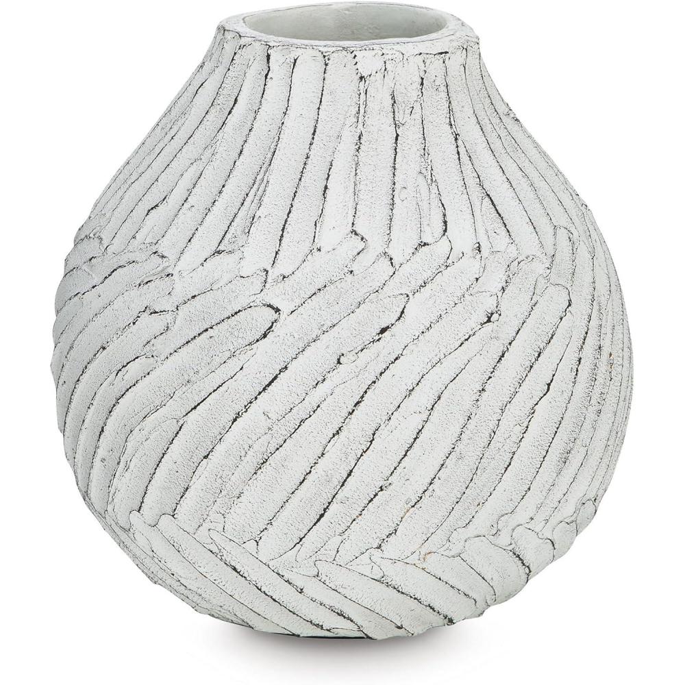 imageSignature Design by Ashley Shelvie Contemporary Vase with Distressed Finish White amp Black