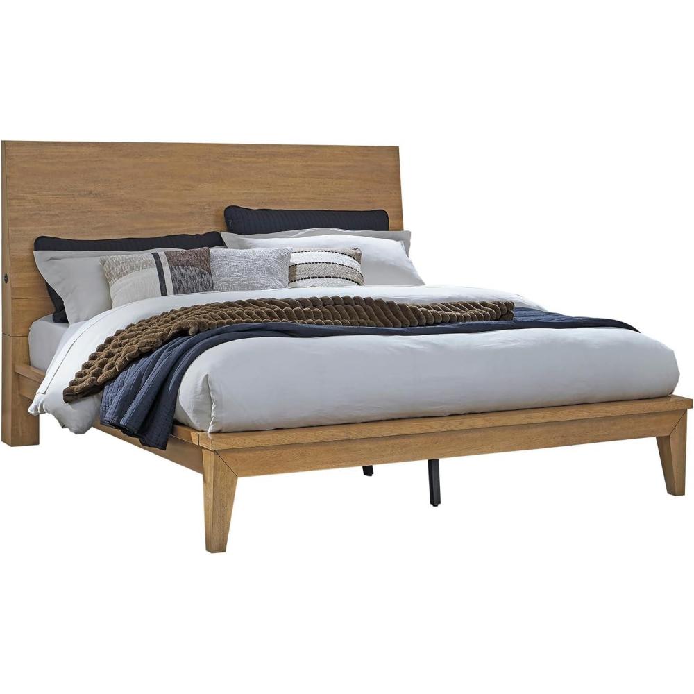 imageSignature Design by Ashley Sherbana Scandinavian Queen Panel Platform Bed with Bunkie Board and USB Charging Ports Foundation or Box Spring Not Needed Light BrownCalifornia King Panel Bed