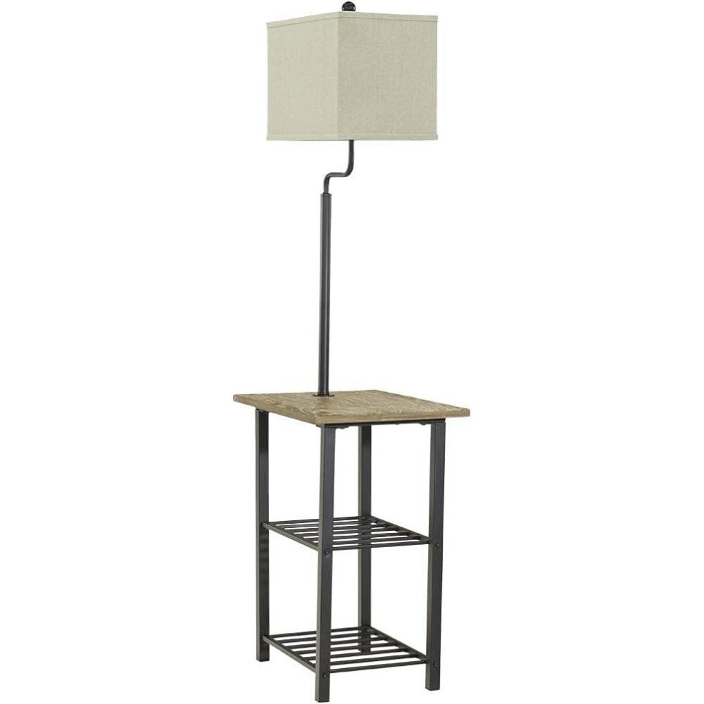 imageSignature Design by Ashley Shianne Multifunctional Metal Floor Lamp amp End Table Black