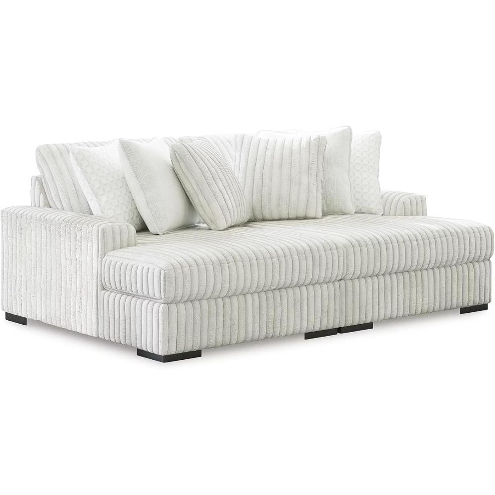 imageSignature Design by Ashley Stupendous Casual Anti Sag 2Piece Super Chaise with Loose Reversible Cushions and 6 Accent Pillows Light Gray