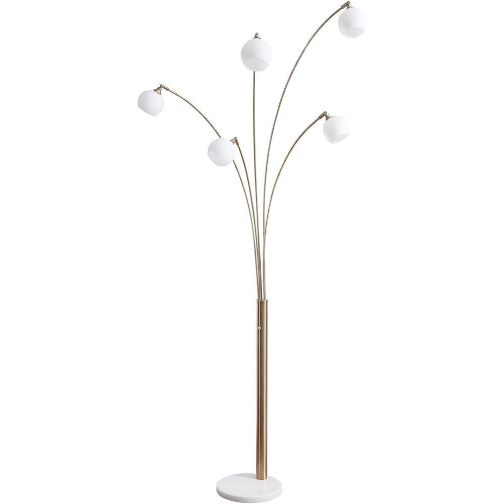 imageSignature Design by Ashley Taliya Contemporary 95 Metal and White Marble Arc Floor Lamp with 5 Light Shades and Dimmer Switch White amp Champagne