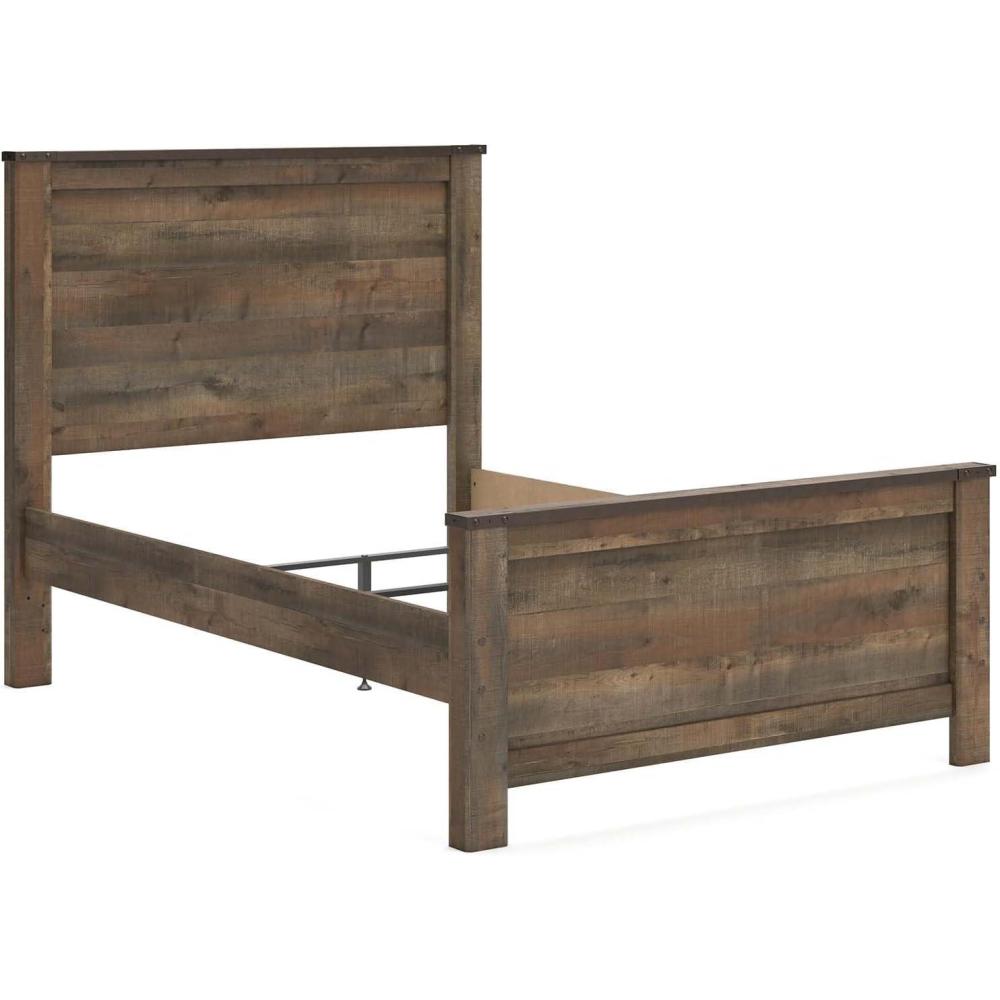 imageSignature Design by Ashley Trinell Casual Full Panel Bed with Metal Slats and Nailheads Foundation or Box Spring Needed Dark Brown