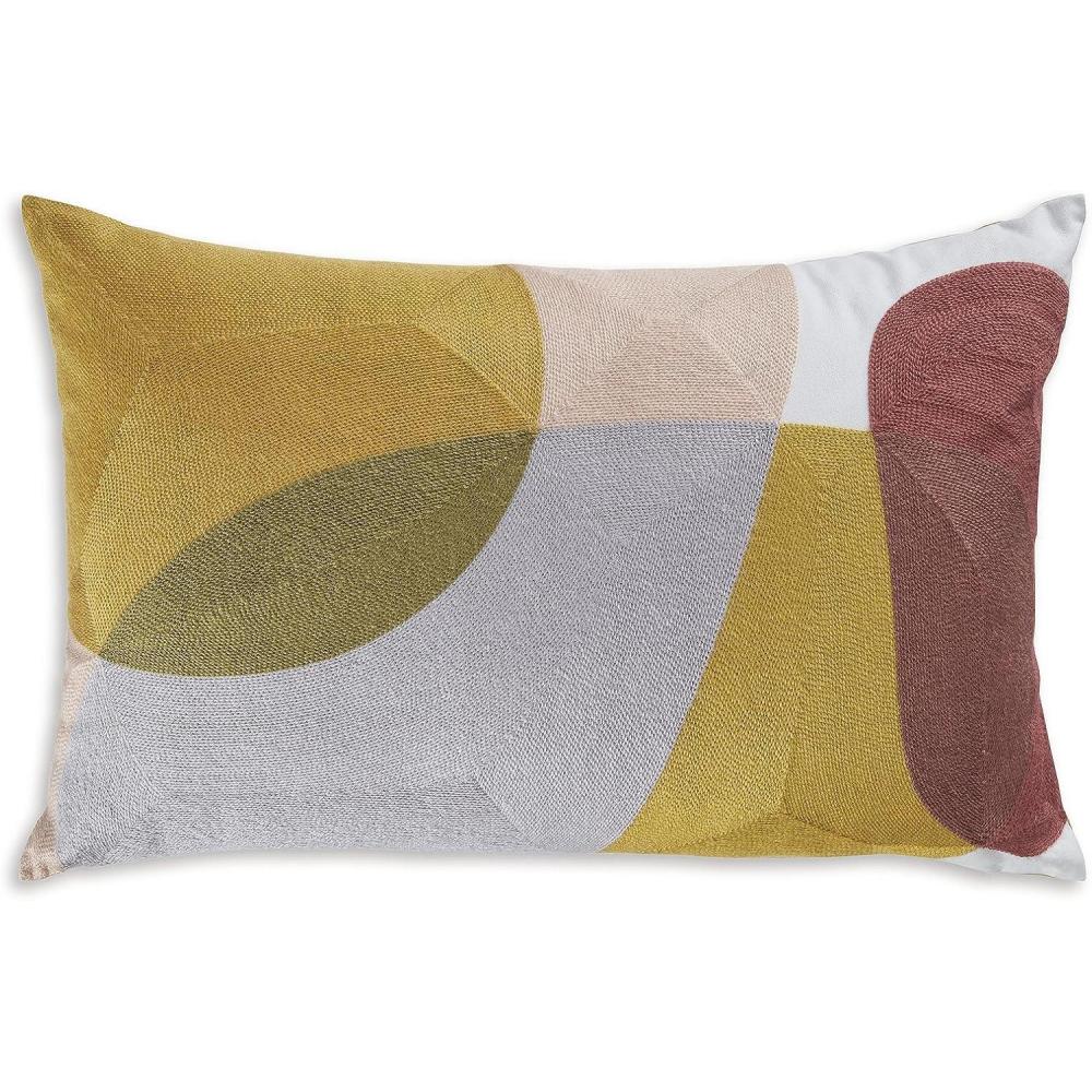 imageSignature Design by Ashley Varness Mid Century Embroidered Machine Washable Geometric Accent Pillow with Zipper Closure Yellow amp Light Gray