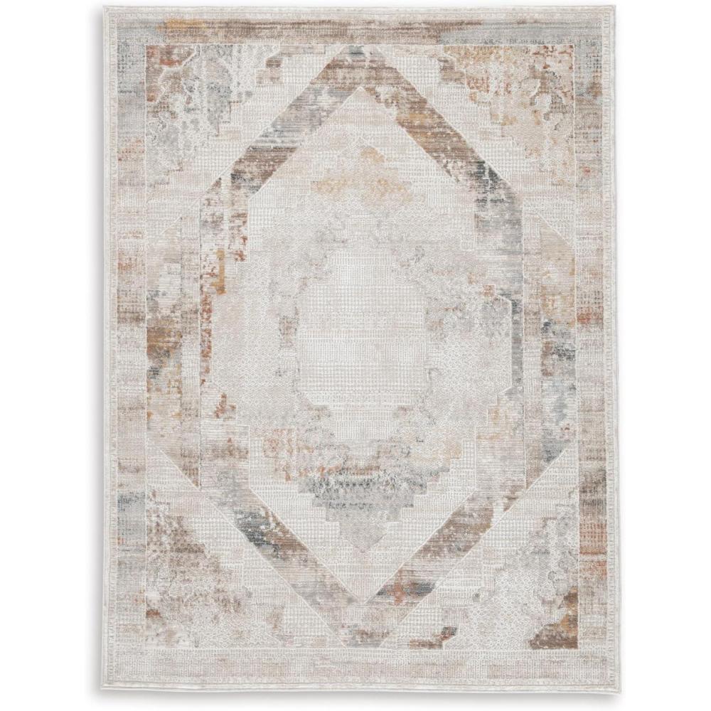 imageSignature Design by Ashley Varnwood Casual Stain Resistant Indoor Geometric 5 x 7 Rug Light Brown amp Light Gray53 x 611 Rectangular