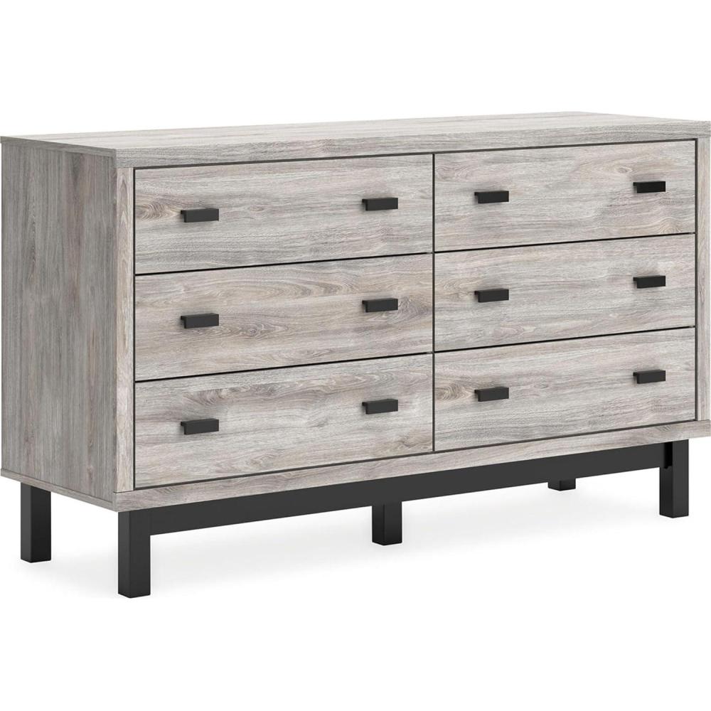 imageSignature Design by Ashley Vessalli Modern 6Drawer Dresser and Mirror with AntiTipping Restraint Gray amp Black6 Drawer Dresser