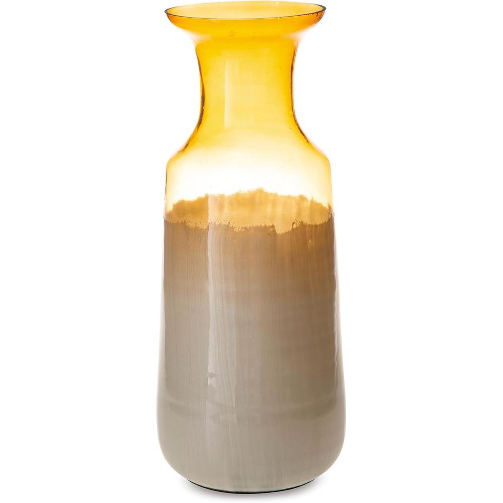 imageSignature Design by Ashley Wynburg Contemporary Indoor HandPainted Glass Vase White amp Light BrownMedium