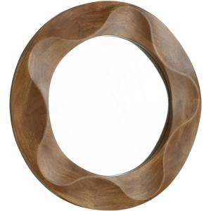 Signature Design by Ashley Aajon Contemporary Accent Mirror, 3D Wave Design, French Cleat Bracket for Hanging, Wood Frame, 36″ W x 3″ D x 36″ H, Brown