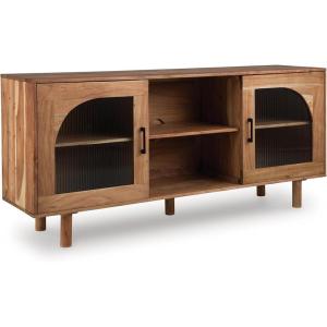 Signature Design by Ashley Adway Casual Accent Cabinet with Anti-Tipping and Removable Shelf, Light Brown