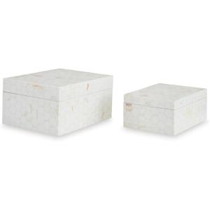 Signature Design by Ashley Aldenburg Hexagonal Modern Mosaic Box Set, Set of 2, White & Light Brown(Cream)