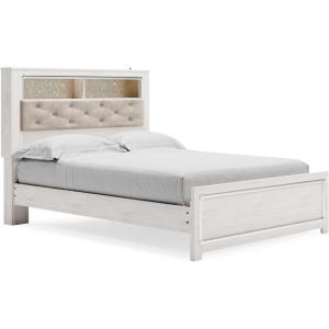 Signature Design by Ashley Altyra Modern King Tufted Panel Bookcase Bed, Foundation or Box Spring Not Needed, White(Queen Panel Bookcase Bed with Slats)