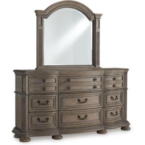 Signature Design by Ashley Ardenfield Traditional 9-Drawer Dresser and Mirror with Safety Stop and Felt-Lined Top Drawer, Dark Brown(Dresser and Mirror)