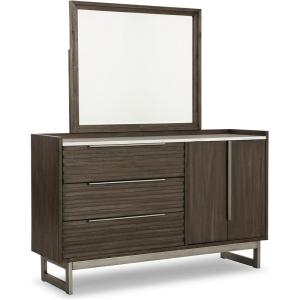 Signature Design by Ashley Arkenton Contemporary King Panel Bed with Dual USB Charging Ports, Foundation or Box Spring Needed, Dark Brown(Dresser and Mirror)