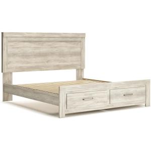 Signature Design by Ashley Bellaby Farmhouse Queen Crossbuck Panel Bed, Foundation or Box Spring Needed, Whitewash(King Platform Bed with 2 Storage Drawers)