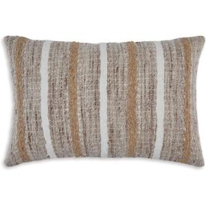 Signature Design by Ashley Benish Casual Indoor Striped 22 x 14 Inches Pillow with Zipper Closure, Light Brown & White
