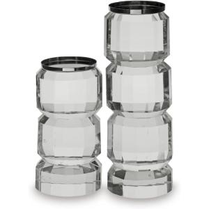 Signature Design by Ashley Brentley Contemporary Crystal and Metal Pillar Candle Holder Set, Set of 2, Chrome