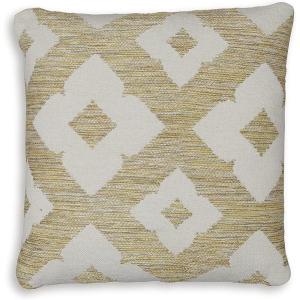 Signature Design by Ashley Brockner Next-Gen Nuvella Contemporary Indoor/Outdoor UV Resistant Geometric 18 x 18 Inches Pillow with Removable Cover and Zipper Closure, Yellow & Beige