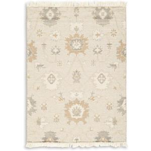 Signature Design by Ashley Calkin Vintage Indoor Floral Handmade Wool Blend 5 x 7 Rug with Fringe Design, Beige & Light Brown(5′ x 7’5″ (Rectangular))