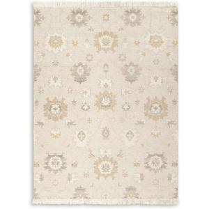 Signature Design by Ashley Calkin Vintage Indoor Floral Handmade Wool Blend 5 x 7 Rug with Fringe Design, Beige & Light Brown(7’9″ x 10’5″ (Rectangular))