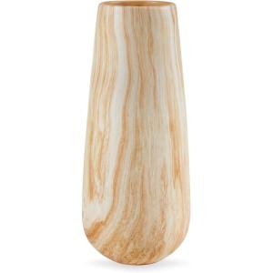 Signature Design by Ashley Cammen Contemporary Indoor 14″ Abstract Ceramic Tabletop Vase, Light Brown & White(14″)