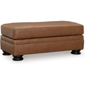 Signature Design by Ashley Carianna Traditional Firmly Cushioned Leather Rectangular Ottoman with Decorative Turn Legs, Brown