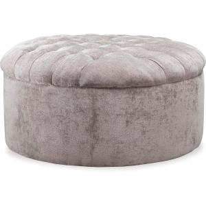 Signature Design by Ashley Carnaby Velvet Tufted Glam Round Oversized Ottoman, Silver
