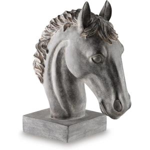 Signature Design by Ashley Carnlow Art Deco Polyresin Horse Head Sculpture, Light Gray