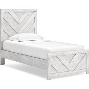Signature Design by Ashley Cayboni Farmhouse Twin Panel Bed, Foundation or Box Spring Needed, Whitewash(Twin Panel Bed)