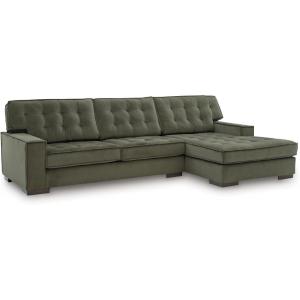 Signature Design by Ashley Chalcombe L-Shape Right-Arm Facing Mid-Century Modern 2-Piece Sectional with Chaise, Reversible Cushion and Tufted Cushion, Green(Right Hand 2-Piece Sectional with Chaise)