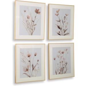 Signature Design by Ashley Chettings Classic Botanical Wall Art 23 x 27 Inches, Set of 4, Red & Gray