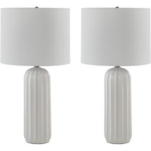 Signature Design by Ashley Clarkland Contemporary 24 Inch Ceramic Table Lamp, Set of 2, White
