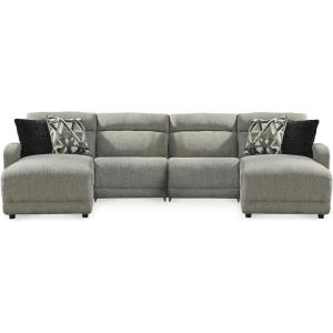 Signature Design by Ashley Colleyville Contemporary Wall Hugger U Shaped 4-Piece Power Reclining Sectional with Chaise, 4 Accent Pillows and USB Ports, Gray(U Shaped)