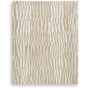 Signature Design by Ashley Corrbell Large Casual Rug, Machine Woven Pile, Abstract Design, Wool/Polyester Blend, 93″ W x 121″ D x 0.38″ H, Beige/White