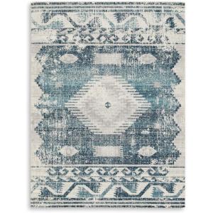 Signature Design by Ashley Daddridge Classic Indoor/Outdoor Medallion 5 x 7 Rug with Non Slip Backing, Blue & Light Gray