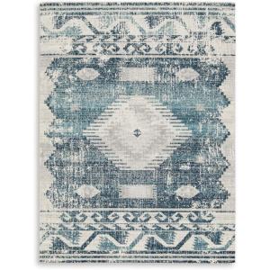 Signature Design by Ashley Daddridge Classic Indoor/Outdoor Medallion 8 x 10 Rug with Non Slip Backing, Blue & Light Gray