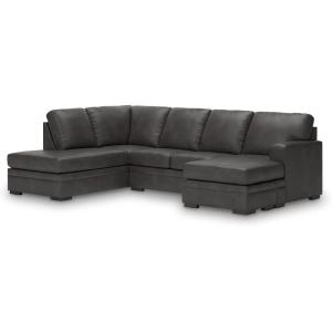 Signature Design by Ashley Dara Park U-Shape Left-Arm Facing Contemporary Faux Leather 2-Piece Sectional with Chaise and Removable Cushion and Gray