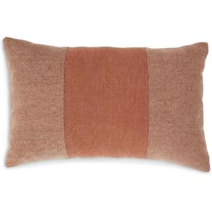 Signature Design by Ashley Dovinton Contemporary Rectangular Cotton Pillow with Stripe Design, 22″ x 14″, Light Brown & Red(Light Brown & Red)