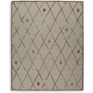 Signature Design by Ashley Guyford Casual Handmade Wool Indoor 8 x 10 Rug with Geometric Pattern, Beige & Light Brown