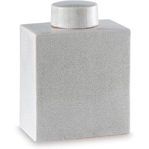 Signature Design by Ashley Haddworth Traditional Crackle Glazed Ceramic Jar with Topper, White(154.9 Ounces)